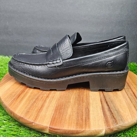 Born Womens Carrera Loafer Size 7.5 M Black Penny Flat Shoe Platform Lug Sole - Picture 5 of 11